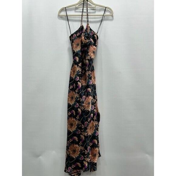 Astr The Label Womens Gaia Maxi Slip Dress Floral Satin Black Front Slit Size M‎ - Picture 2 of 14